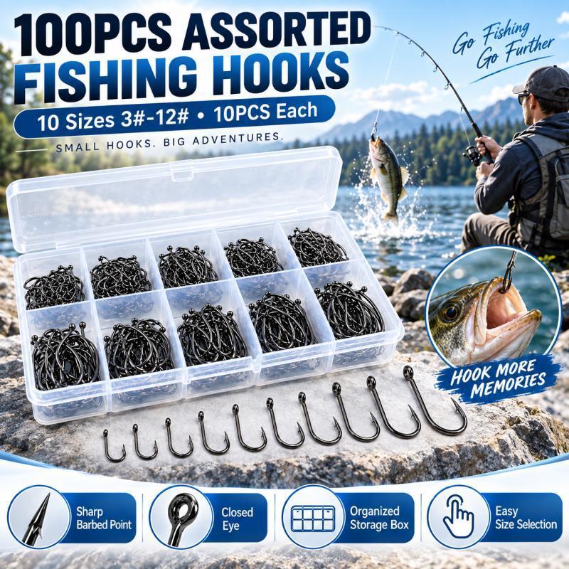 100PCS Barbed Fishing Hooks Se - Fishing Hook Assortment ulasan dan harga