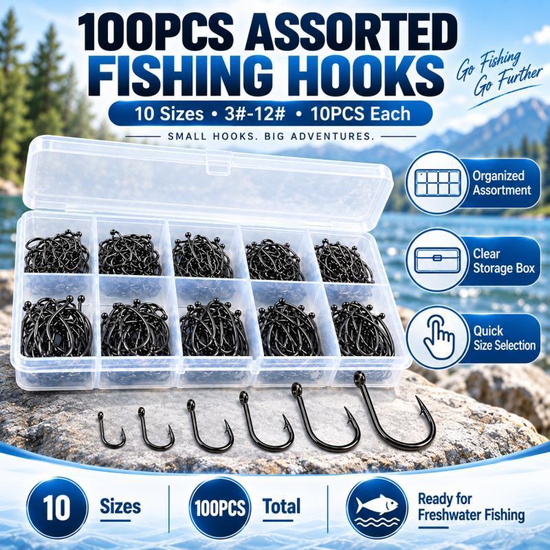 100PCS Barbed Fishing Hooks Se - Fishing Hook Assortment ulasan dan harga